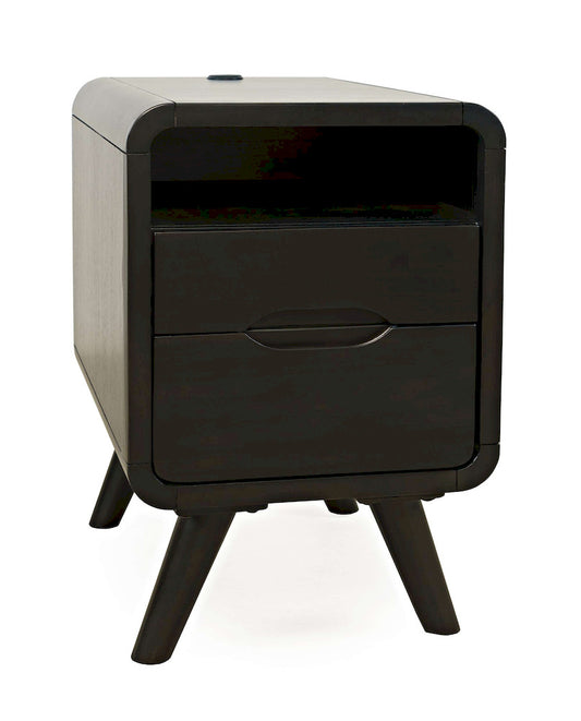 Jofran - Marlowe Mid-Century Modern USB Charging Curved Chairside End Table with Storage Drawers, Dark Brown - 2240-8 view 2