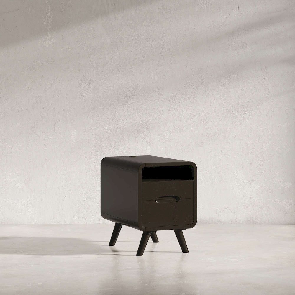 Jofran - Marlowe Mid-Century Modern USB Charging Curved Chairside End Table with Storage Drawers, Dark Brown - 2240-8 view 6