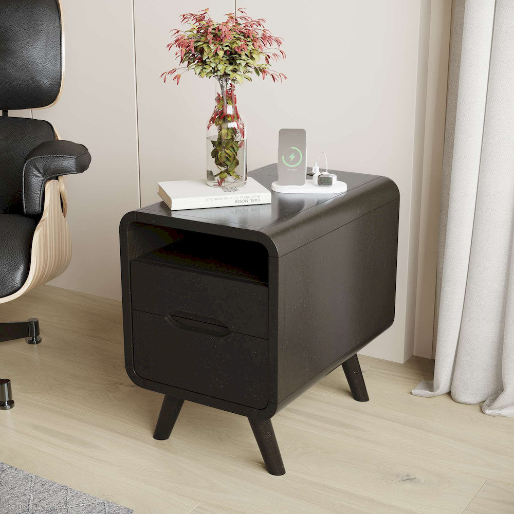 Jofran - Marlowe Mid-Century Modern USB Charging Curved Chairside End Table with Storage Drawers, Dark Brown - 2240-8 view 11