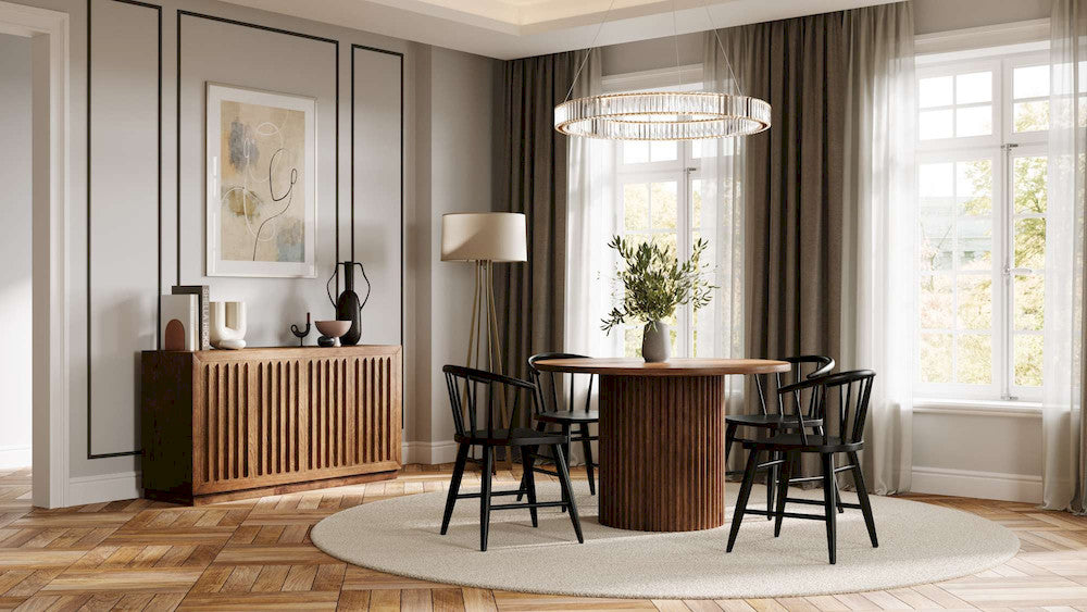 Jofran - Maven 60in Mid-Century Modern Fluted Four Door Sideboard Storage Cabinet in Chestnut - 2421-MAVENCHS view 7