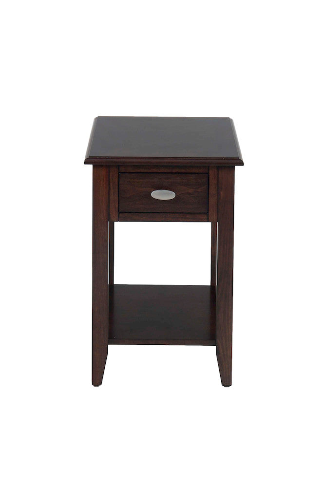 Jofran - Merlot Chairside Table W/Bookmatch Inlay, Quarter Round Edge And Oval Brushed Nickle Hardware - 1030-7 view 1