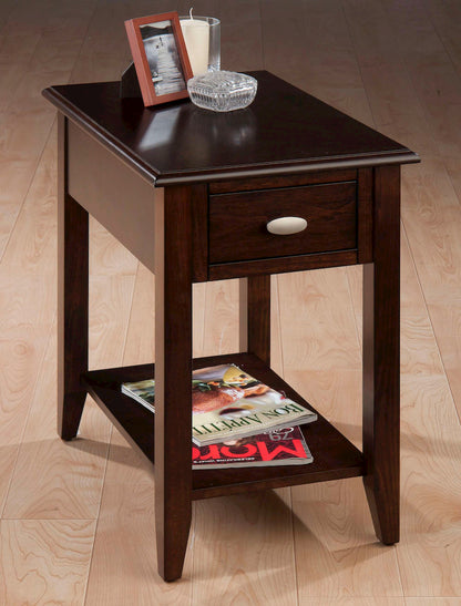 Jofran - Merlot Chairside Table W/Bookmatch Inlay, Quarter Round Edge And Oval Brushed Nickle Hardware - 1030-7 view 2