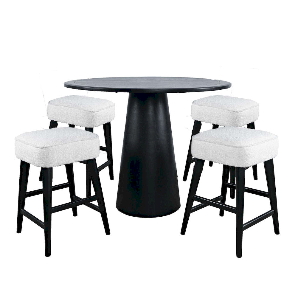 Jofran - Nash Mid-Century Modern Five Piece Counter Height Dining Set with Upholstered Backless Stools in Black - 2271-NSH45B-4WESBB view 1