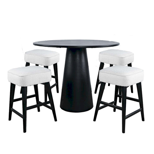 Jofran - Nash Mid-Century Modern Five Piece Counter Height Dining Set with Upholstered Backless Stools in Black - 2271-NSH45B-4WESBB view 1