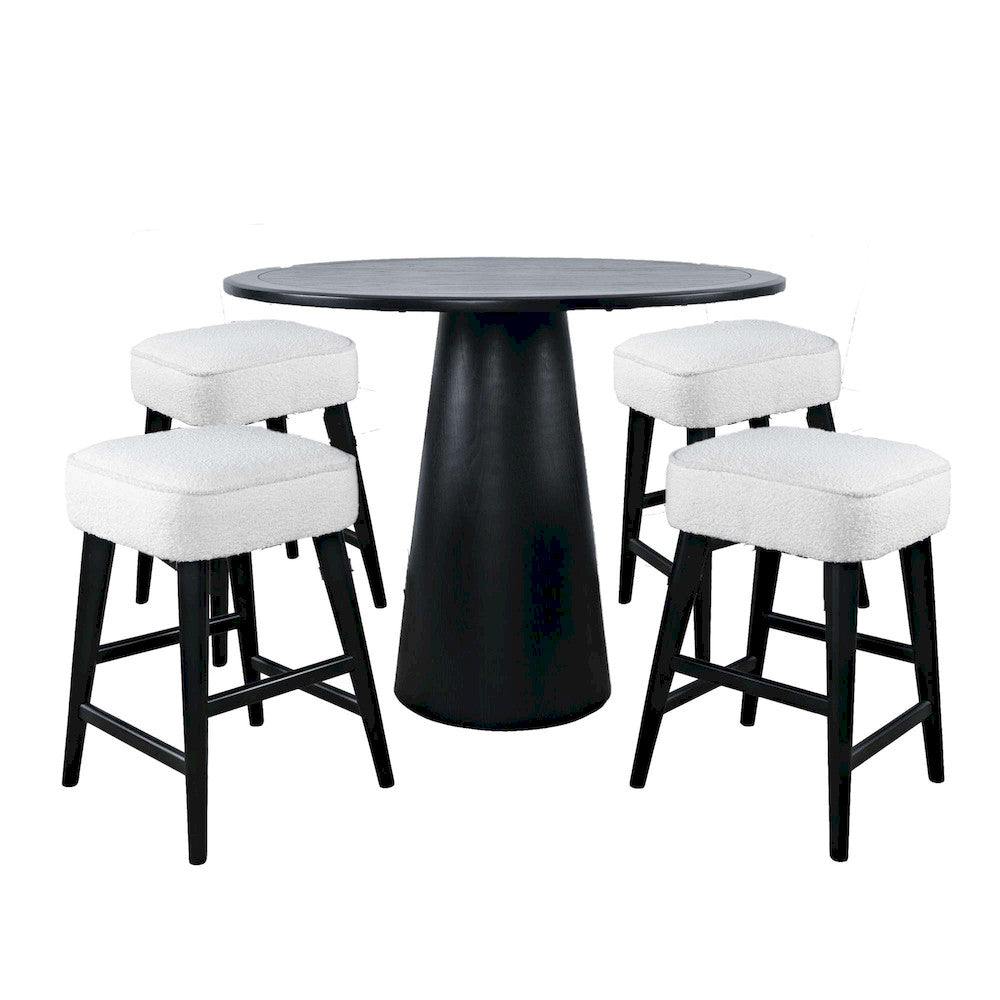 Jofran - Nash Mid-Century Modern Five Piece Counter Height Dining Set with Upholstered Backless Stools in Black - 2271-NSH45B-4WESBB view 2
