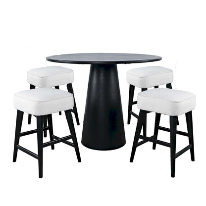 Jofran - Nash Mid-Century Modern Five Piece Counter Height Dining Set with Upholstered Backless Stools in Black - 2271-NSH45B-4WESBB view 2