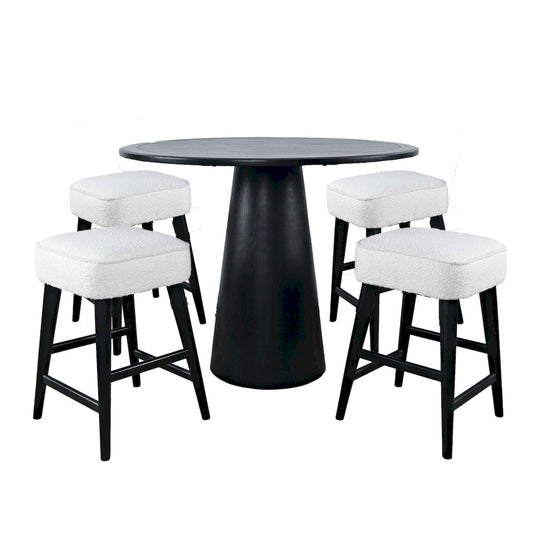 Jofran - Nash Mid-Century Modern Five Piece Counter Height Dining Set with Upholstered Backless Stools in Black - 2271-NSH45B-4WESBB view 2