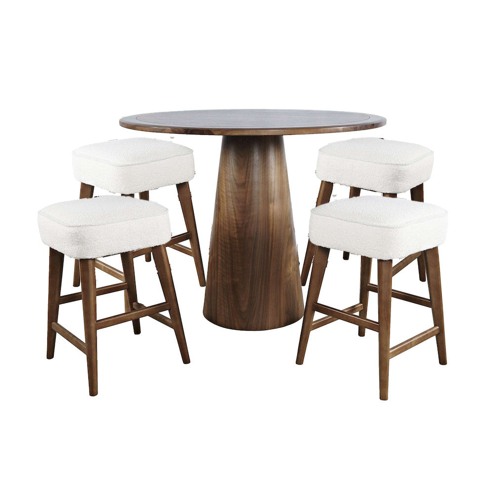 Jofran - Nash Mid-Century Modern Five Piece Counter Height Dining Set with Upholstered Backless Stools in Walnut - 2271-NSH45W-4WESBW view 1