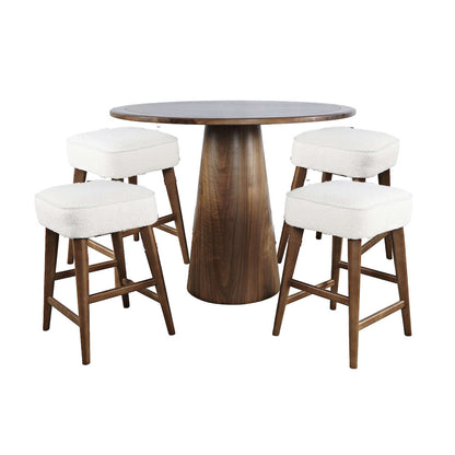 Jofran - Nash Mid-Century Modern Five Piece Counter Height Dining Set with Upholstered Backless Stools in Walnut - 2271-NSH45W-4WESBW view 1