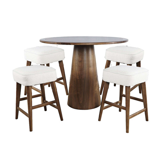 Jofran - Nash Mid-Century Modern Five Piece Counter Height Dining Set with Upholstered Backless Stools in Walnut - 2271-NSH45W-4WESBW view 1
