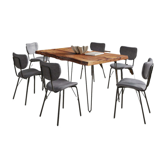 Jofran - Natures Edge 60in Seven Piece Modern Dining Set with Upholstered Contemporary Chairs - Chestnut and Grey, Chestnut and Grey - 1781-60D-6-OWNCHGRY view 1