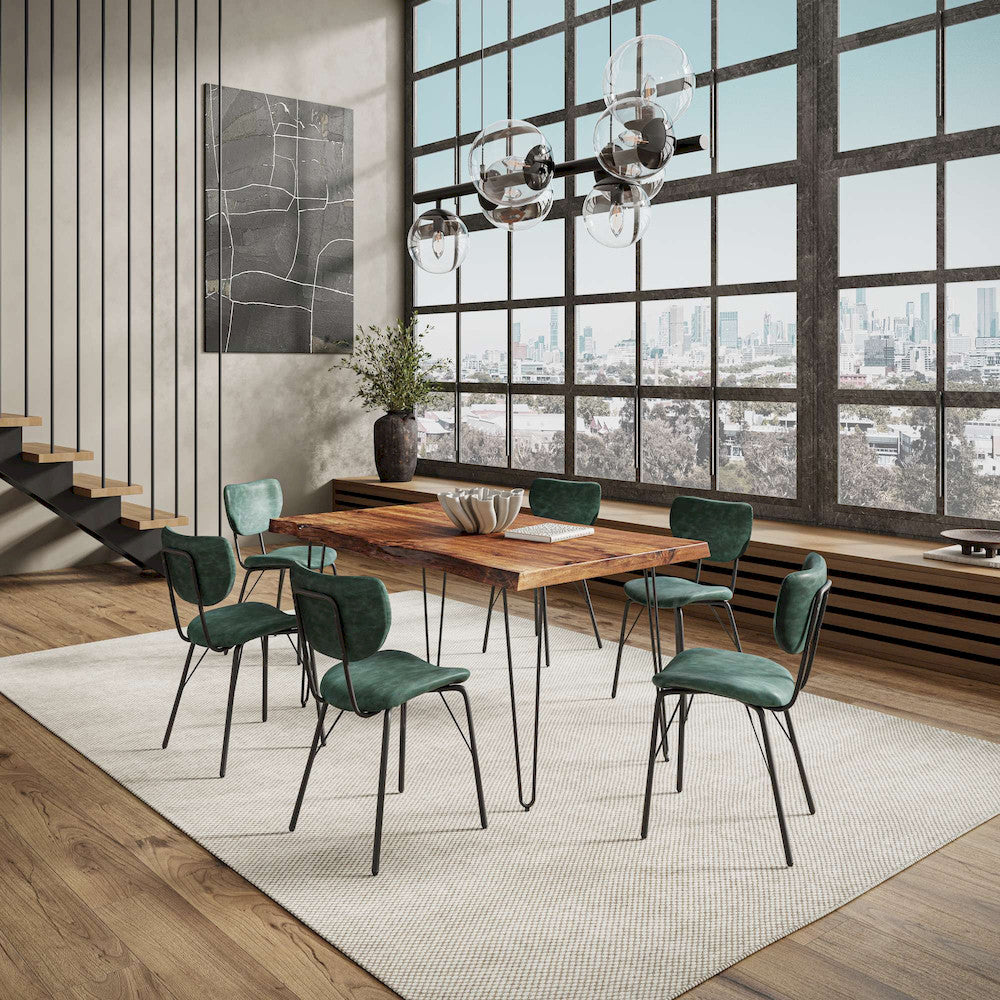 Jofran - Natures Edge 60in Seven Piece Modern Dining Set with Upholstered Contemporary Chairs - Chestnut and Jade, Chestnut and Jade - 1781-60D-6-OWNCHJD view 10