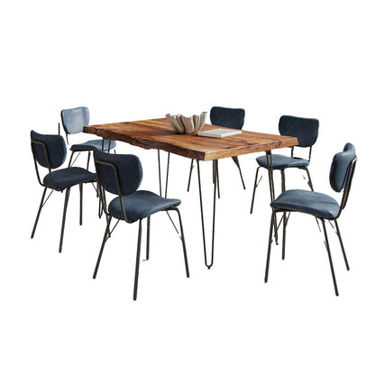 Jofran - Natures Edge 60in Seven Piece Modern Dining Set with Upholstered Contemporary Chairs - Chestnut and Slate Blue, Chestnut and Slate Blue - 1781-60D-6-OWNCHSL view 1