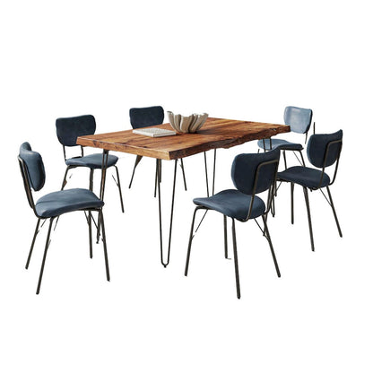 Jofran - Natures Edge 60in Seven Piece Modern Dining Set with Upholstered Contemporary Chairs - Chestnut and Slate Blue, Chestnut and Slate Blue - 1781-60D-6-OWNCHSL view 2