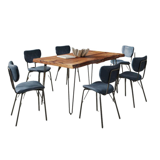 Jofran - Natures Edge 60in Seven Piece Modern Dining Set with Upholstered Contemporary Chairs - Chestnut and Slate Blue, Chestnut and Slate Blue - 1781-60D-6-OWNCHSL view 2