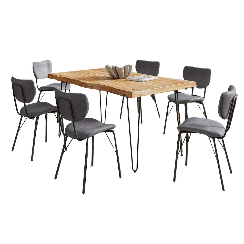 Jofran - Natures Edge 60in Seven Piece Modern Dining Set with Upholstered Contemporary Chairs - Natural and Grey, Natural and Grey - 1985-60D-6-OWNCHGRY view 1