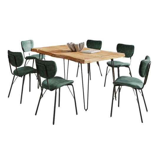 Jofran - Natures Edge 60in Seven Piece Modern Dining Set with Upholstered Contemporary Chairs - Natural and Jade, Natural and Jade - 1985-60D-6-OWNCHJD view 1
