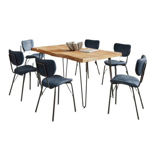 Jofran - Natures Edge 60in Seven Piece Modern Dining Set with Upholstered Contemporary Chairs - Natural and Slate Blue, Natural and Slate Blue - 1985-60D-6-OWNCHSL view 1