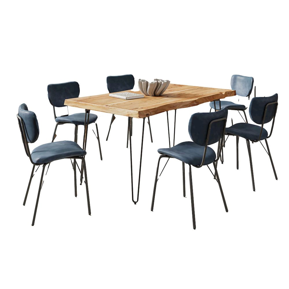 Jofran - Natures Edge 60in Seven Piece Modern Dining Set with Upholstered Contemporary Chairs - Natural and Slate Blue, Natural and Slate Blue - 1985-60D-6-OWNCHSL view 2