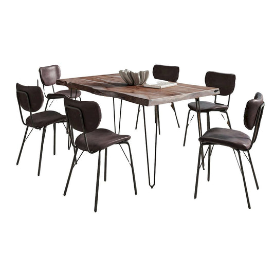 Jofran - Natures Edge 60in Seven Piece Modern Dining Set with Upholstered Contemporary Chairs - Slate and Dark Brown, Slate and Dark Brown - 1981-60D-6-OWNCHDBN view 1