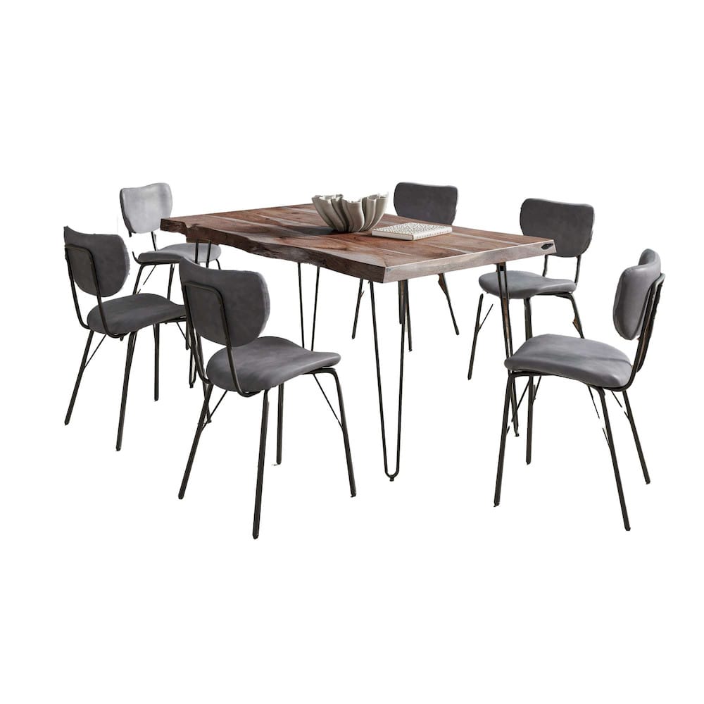 Jofran - Natures Edge 60in Seven Piece Modern Dining Set with Upholstered Contemporary Chairs - Slate and Slate Blue, Slate and Slate Blue - 1981-60D-6-OWNCHSL view 1