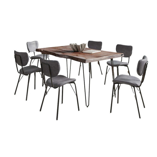 Jofran - Natures Edge 60in Seven Piece Modern Dining Set with Upholstered Contemporary Chairs - Slate and Slate Blue, Slate and Slate Blue - 1981-60D-6-OWNCHSL view 1