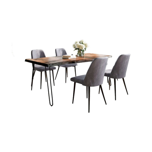 Jofran - Natures Edge Five Piece Solid Acacia Dining Set with Upholstered Mid-Century Modern Chairs, Chestnut and Grey - 1781-79D-4-DOXCHGRY view 1