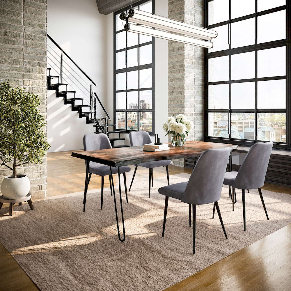 Jofran - Natures Edge Five Piece Solid Acacia Dining Set with Upholstered Mid-Century Modern Chairs, Chestnut and Grey - 1781-79D-4-DOXCHGRY view 9
