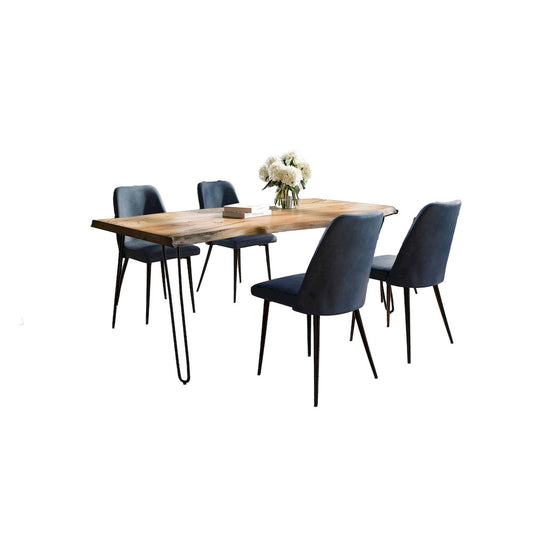 Jofran - Natures Edge Five Piece Solid Acacia Dining Set with Upholstered Mid-Century Modern Chairs, Natural and Blueberry - 1985-79D-4-DOXCHBLB view 1
