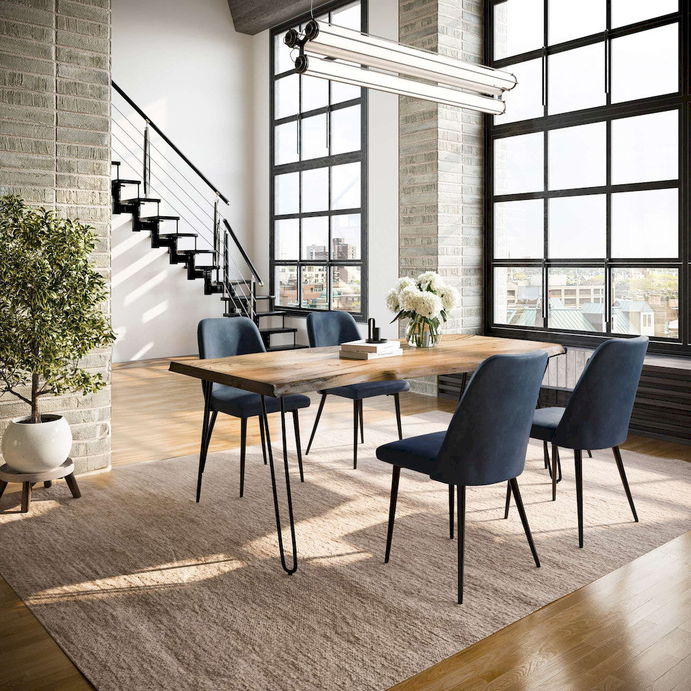 Jofran - Natures Edge Five Piece Solid Acacia Dining Set with Upholstered Mid-Century Modern Chairs, Natural and Blueberry - 1985-79D-4-DOXCHBLB view 9