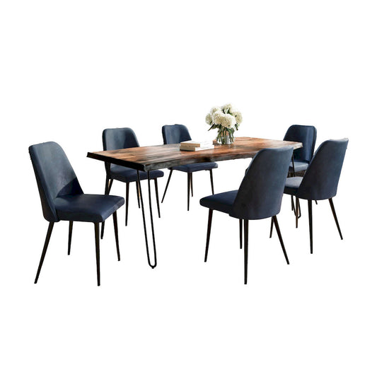 Jofran - Natures Edge Seven Piece Solid Acacia Dining Set with Upholstered Mid-Century Modern Chairs, Chestnut and Blueberry - 1781-79D-6-DOXCHBLB view 1