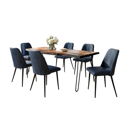 Jofran - Natures Edge Seven Piece Solid Acacia Dining Set with Upholstered Mid-Century Modern Chairs, Chestnut and Blueberry - 1781-79D-6-DOXCHBLB view 2