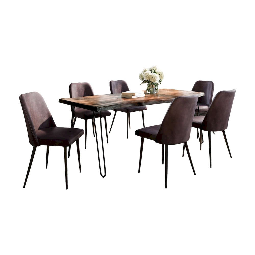 Jofran - Natures Edge Seven Piece Solid Acacia Dining Set with Upholstered Mid-Century Modern Chairs, Chestnut and Dark Brown - 1781-79D-6-DOXCHDBN view 1