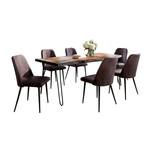 Jofran - Natures Edge Seven Piece Solid Acacia Dining Set with Upholstered Mid-Century Modern Chairs, Chestnut and Dark Brown - 1781-79D-6-DOXCHDBN view 1