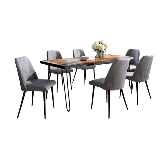 Jofran - Natures Edge Seven Piece Solid Acacia Dining Set with Upholstered Mid-Century Modern Chairs, Chestnut and Grey - 1781-79D-6-DOXCHGRY view 1