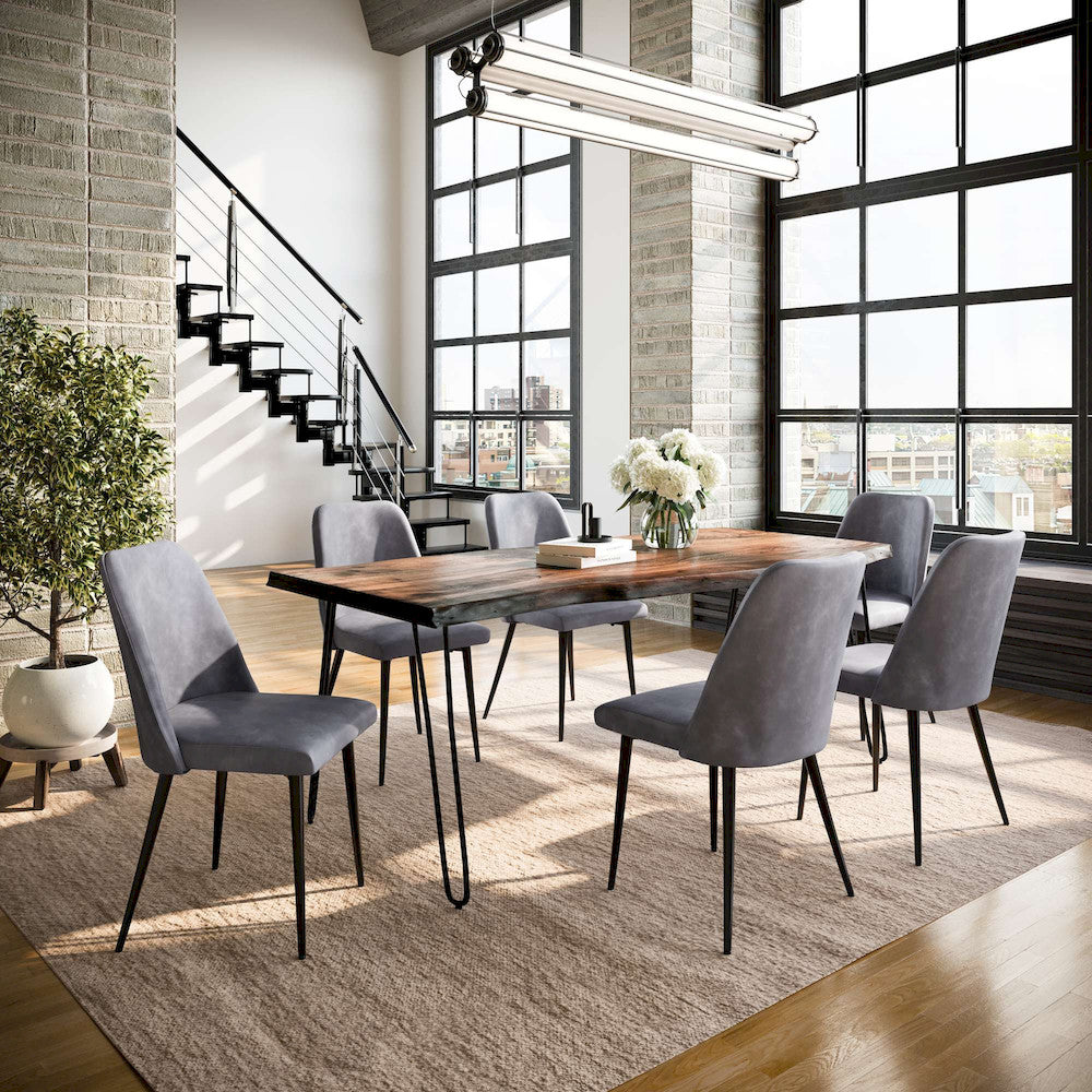 Jofran - Natures Edge Seven Piece Solid Acacia Dining Set with Upholstered Mid-Century Modern Chairs, Chestnut and Grey - 1781-79D-6-DOXCHGRY view 9