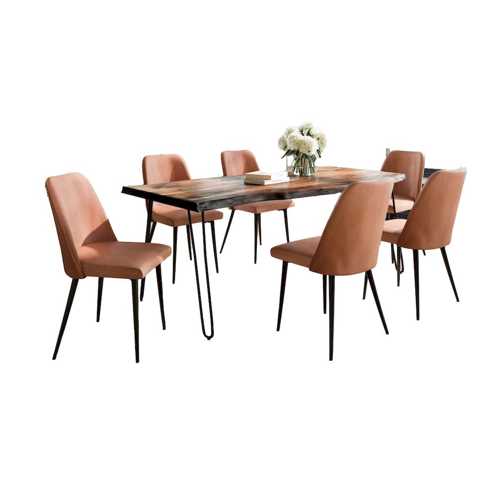 Jofran - Natures Edge Seven Piece Solid Acacia Dining Set with Upholstered Mid-Century Modern Chairs, Chestnut and Light Brown - 1781-79D-6-DOXCHLBN view 1