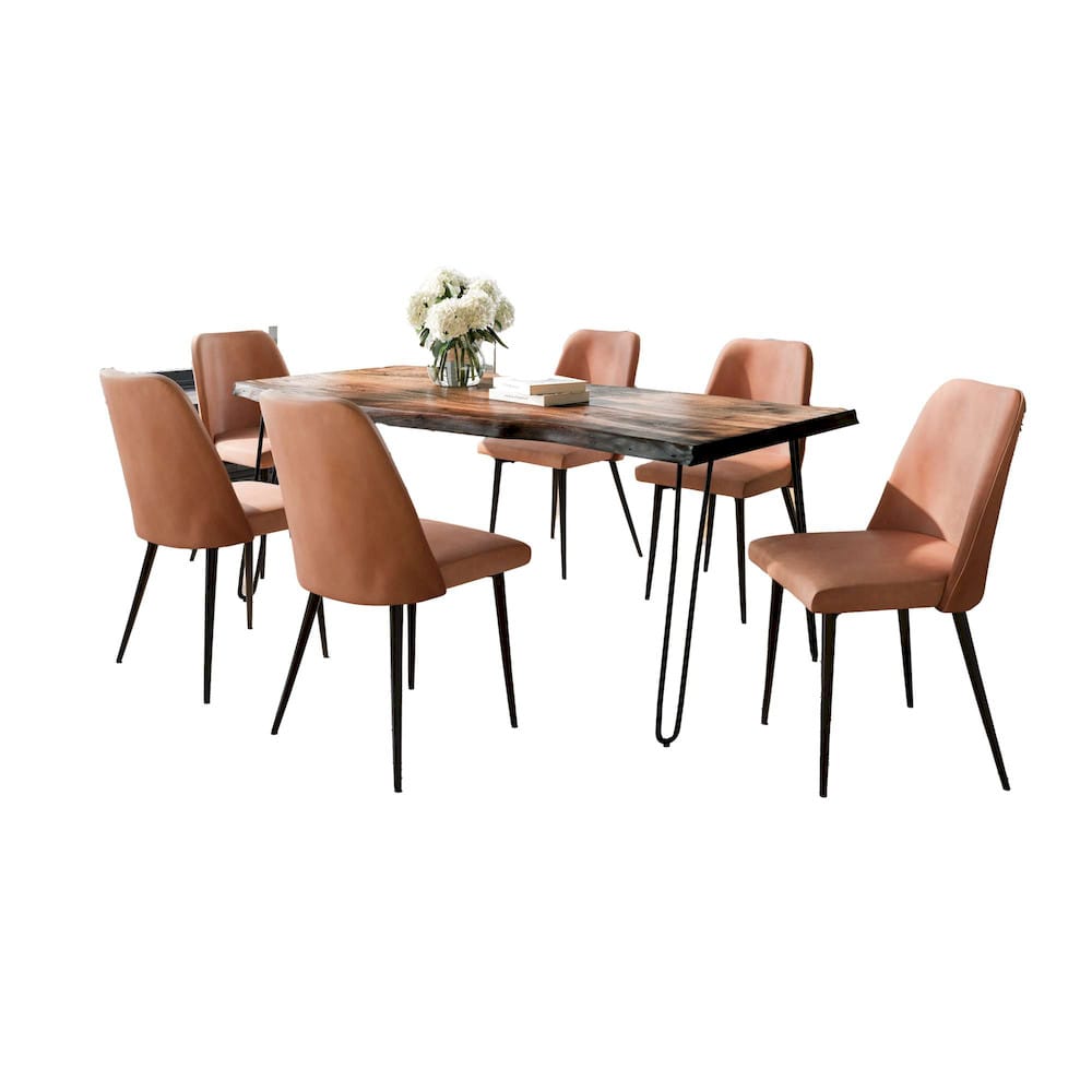 Jofran - Natures Edge Seven Piece Solid Acacia Dining Set with Upholstered Mid-Century Modern Chairs, Chestnut and Light Brown - 1781-79D-6-DOXCHLBN view 2