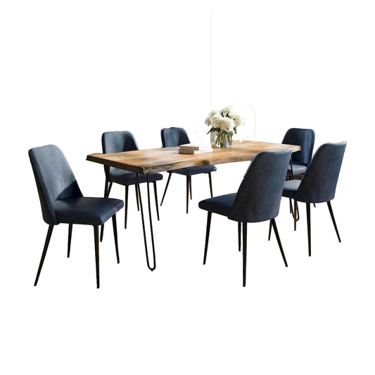 Jofran - Natures Edge Seven Piece Solid Acacia Dining Set with Upholstered Mid-Century Modern Chairs, Natural and Blueberry - 1985-79D-6-DOXCHBLB view 1