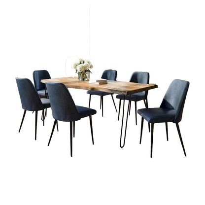 Jofran - Natures Edge Seven Piece Solid Acacia Dining Set with Upholstered Mid-Century Modern Chairs, Natural and Blueberry - 1985-79D-6-DOXCHBLB view 2