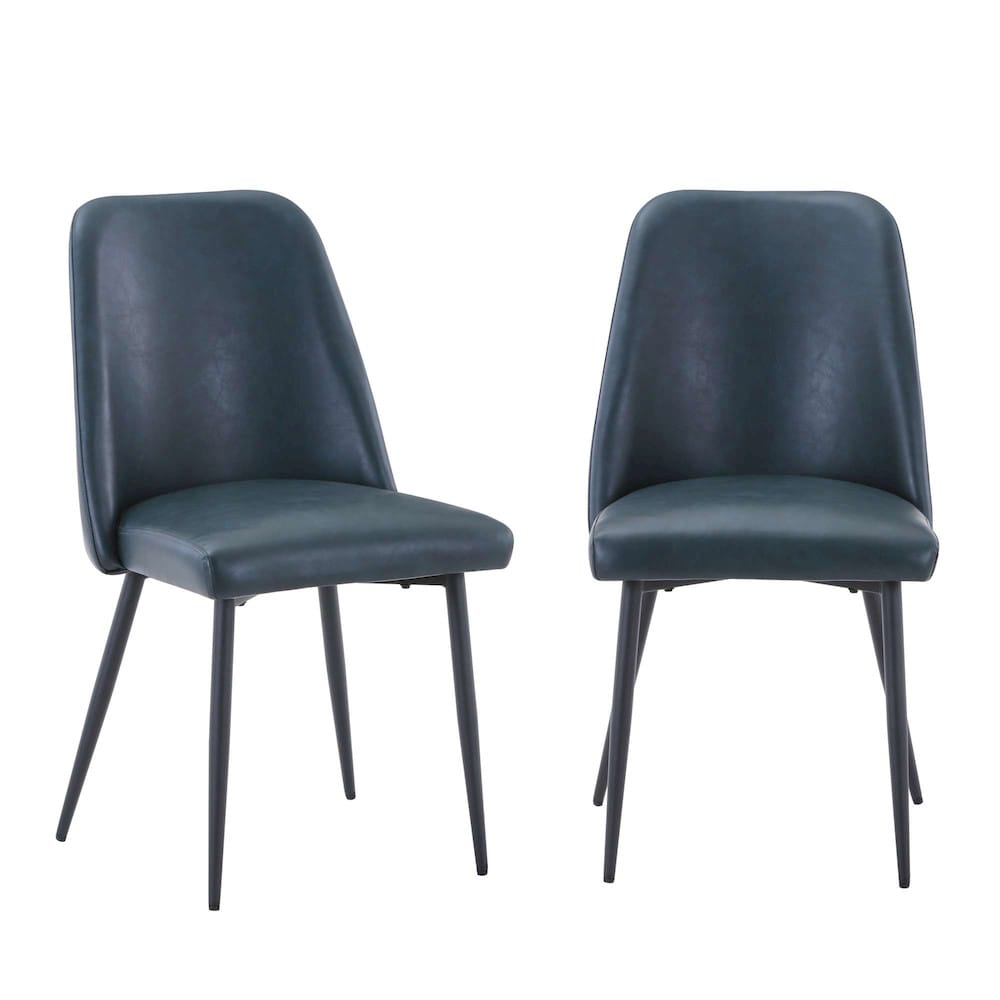 Jofran - Natures Edge Seven Piece Solid Acacia Dining Set with Upholstered Mid-Century Modern Chairs, Natural and Blueberry - 1985-79D-6-DOXCHBLB view 3