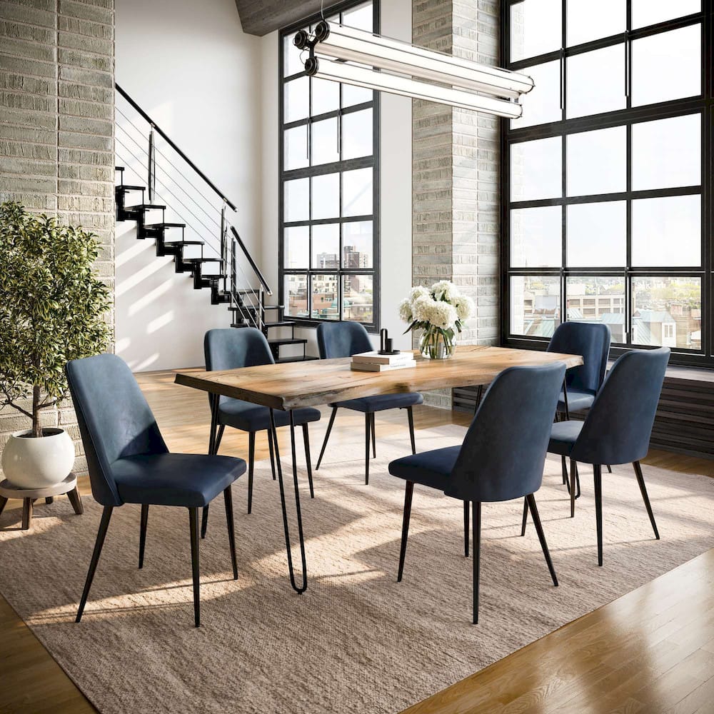 Jofran - Natures Edge Seven Piece Solid Acacia Dining Set with Upholstered Mid-Century Modern Chairs, Natural and Blueberry - 1985-79D-6-DOXCHBLB view 9