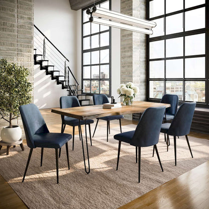 Jofran - Natures Edge Seven Piece Solid Acacia Dining Set with Upholstered Mid-Century Modern Chairs, Natural and Blueberry - 1985-79D-6-DOXCHBLB view 9