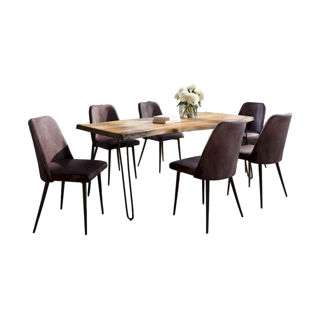 Jofran - Natures Edge Seven Piece Solid Acacia Dining Set with Upholstered Mid-Century Modern Chairs, Natural and Dark Brown - 1985-79D-6-DOXCHDBN view 1