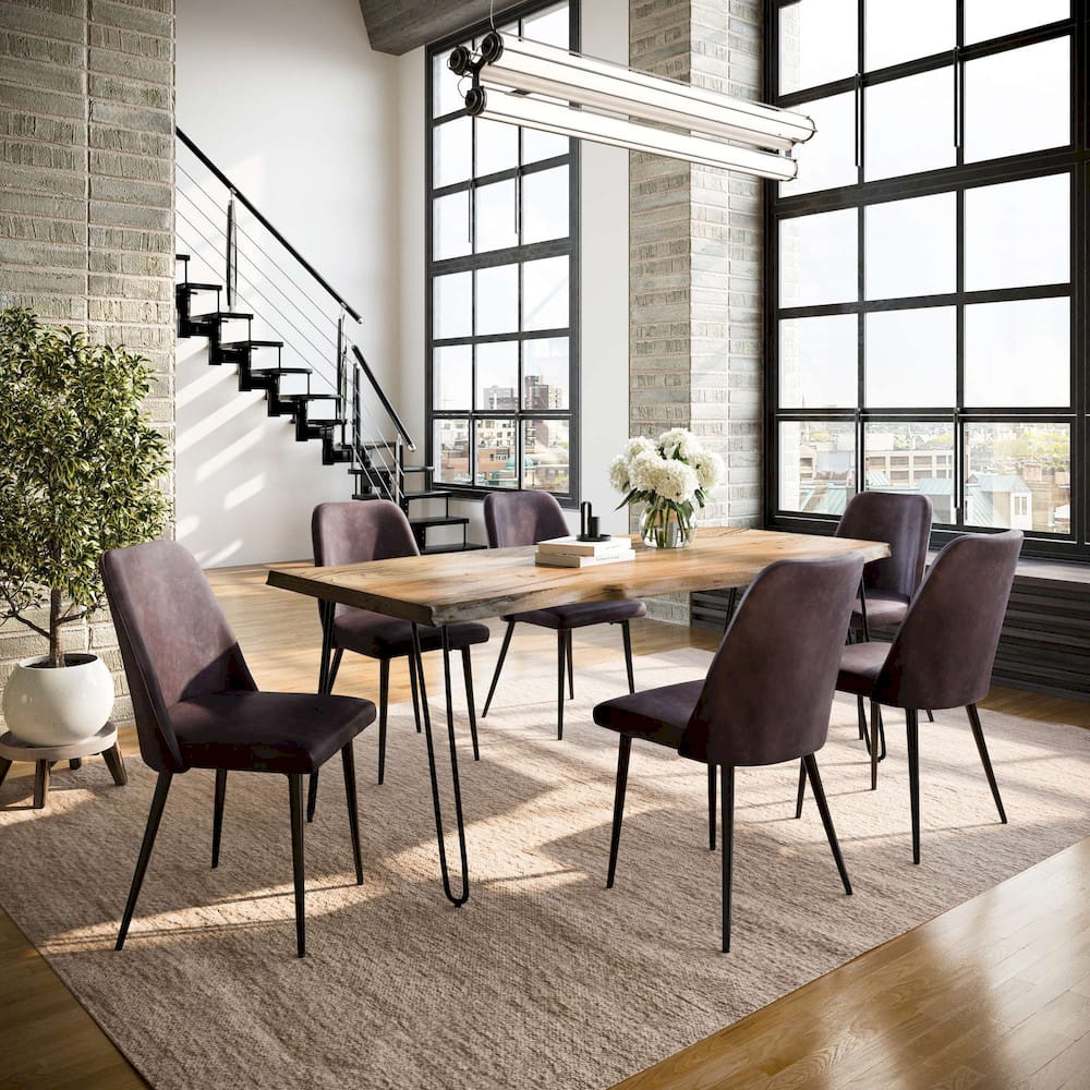 Jofran - Natures Edge Seven Piece Solid Acacia Dining Set with Upholstered Mid-Century Modern Chairs, Natural and Dark Brown - 1985-79D-6-DOXCHDBN view 9