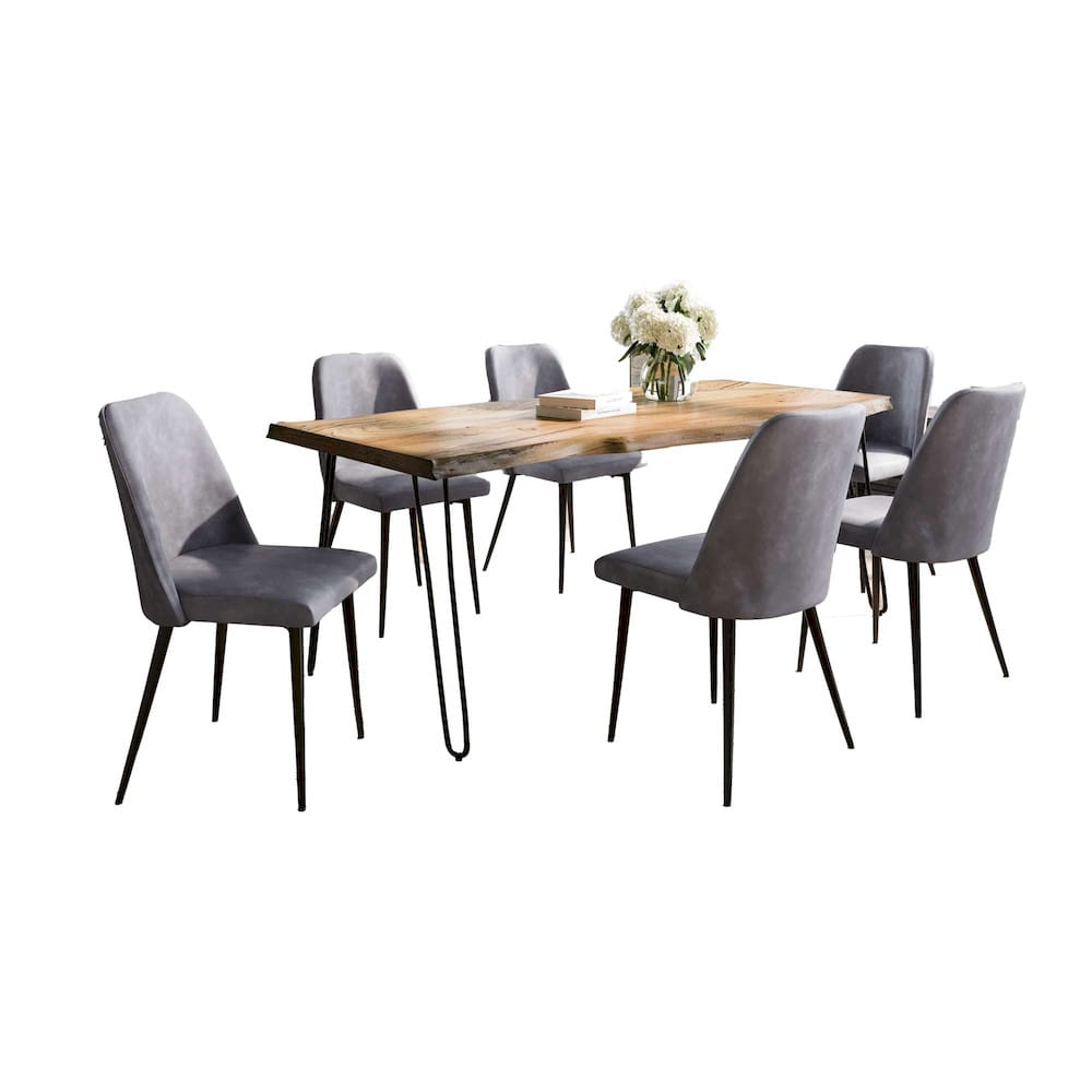 Jofran - Natures Edge Seven Piece Solid Acacia Dining Set with Upholstered Mid-Century Modern Chairs, Natural and Grey - 1985-79D-6-DOXCHGRY view 1