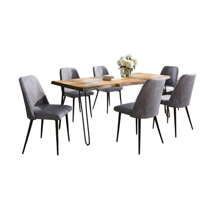 Jofran - Natures Edge Seven Piece Solid Acacia Dining Set with Upholstered Mid-Century Modern Chairs, Natural and Grey - 1985-79D-6-DOXCHGRY view 1