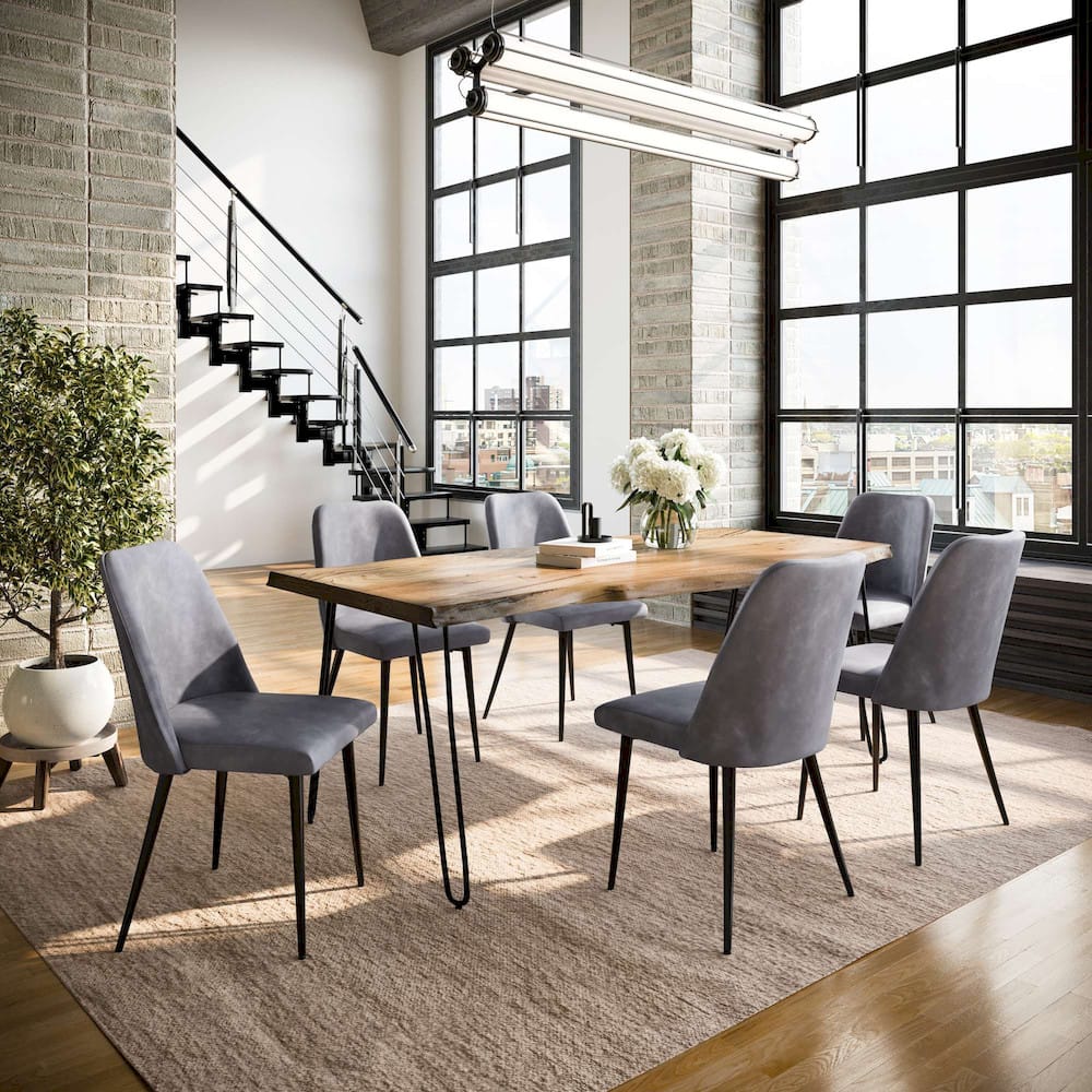 Jofran - Natures Edge Seven Piece Solid Acacia Dining Set with Upholstered Mid-Century Modern Chairs, Natural and Grey - 1985-79D-6-DOXCHGRY view 9