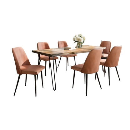 Jofran - Natures Edge Seven Piece Solid Acacia Dining Set with Upholstered Mid-Century Modern Chairs, Natural and Light Brown - 1985-79D-6-DOXCHLBN view 1