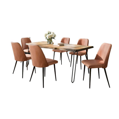 Jofran - Natures Edge Seven Piece Solid Acacia Dining Set with Upholstered Mid-Century Modern Chairs, Natural and Light Brown - 1985-79D-6-DOXCHLBN view 2